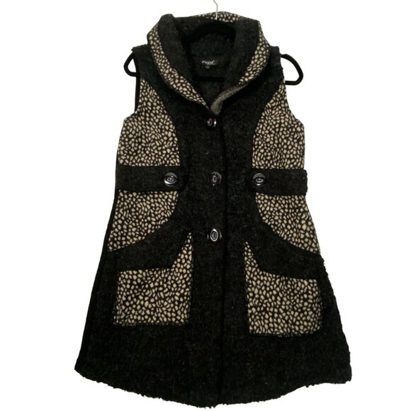 Papa textured high pile fuzzy tunic vest Wool Blend big Buttons artsy size L - Picture 4 of 11